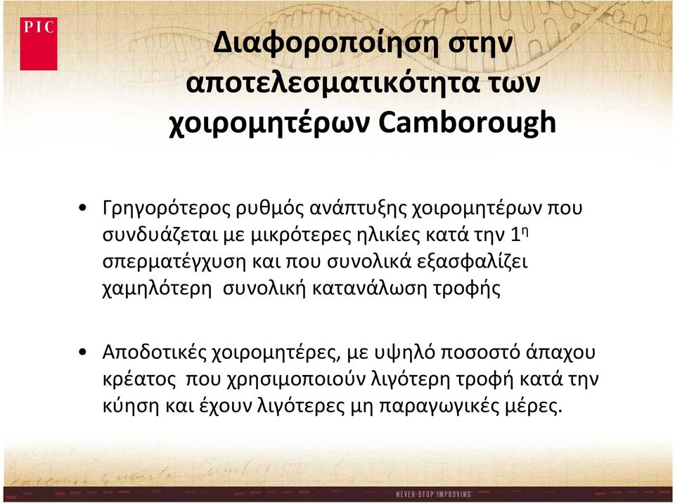 εξασφαλίζει χαμηλότερη συνολική κατανάλωση τροφής Αποδοτικές χοιρομητέρες, με υψηλό ποσοστό