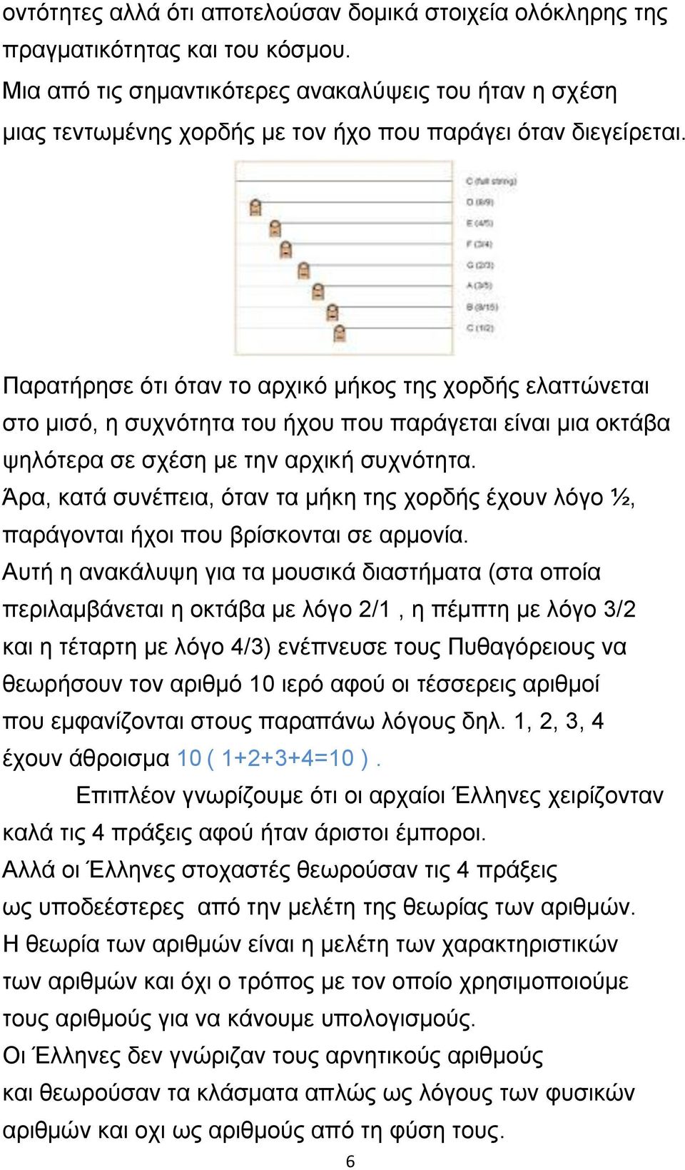 Παξαηήξεζε όηη όηαλ ην αξρηθό κήθνο ηεο ρνξδήο ειαηηώλεηαη ζην κηζό, ε ζπρλόηεηα ηνπ ήρνπ πνπ παξάγεηαη είλαη κηα νθηάβα ςειόηεξα ζε ζρέζε κε ηελ αξρηθή ζπρλόηεηα.