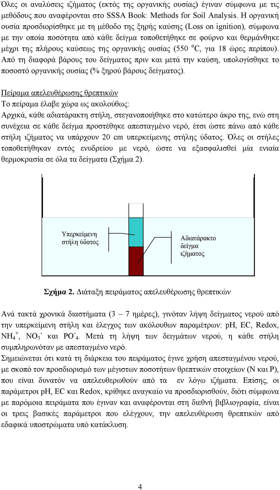 οργανικής ουσίας (55 o C, για 18 ώρες περίπου). Από τη διαφορά βάρους του δείγματος πριν και μετά την καύση, υπολογίσθηκε το ποσοστό οργανικής ουσίας (% ξηρού βάρους δείγματος).