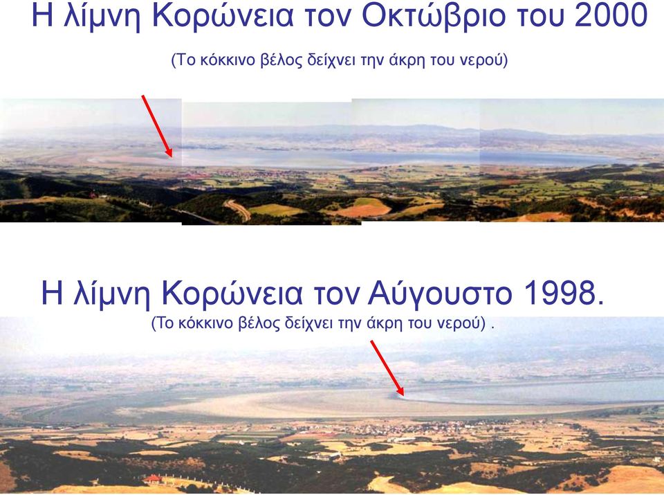 νερού) Η λίμνη Κορώνεια τον Αύγουστο 1998.