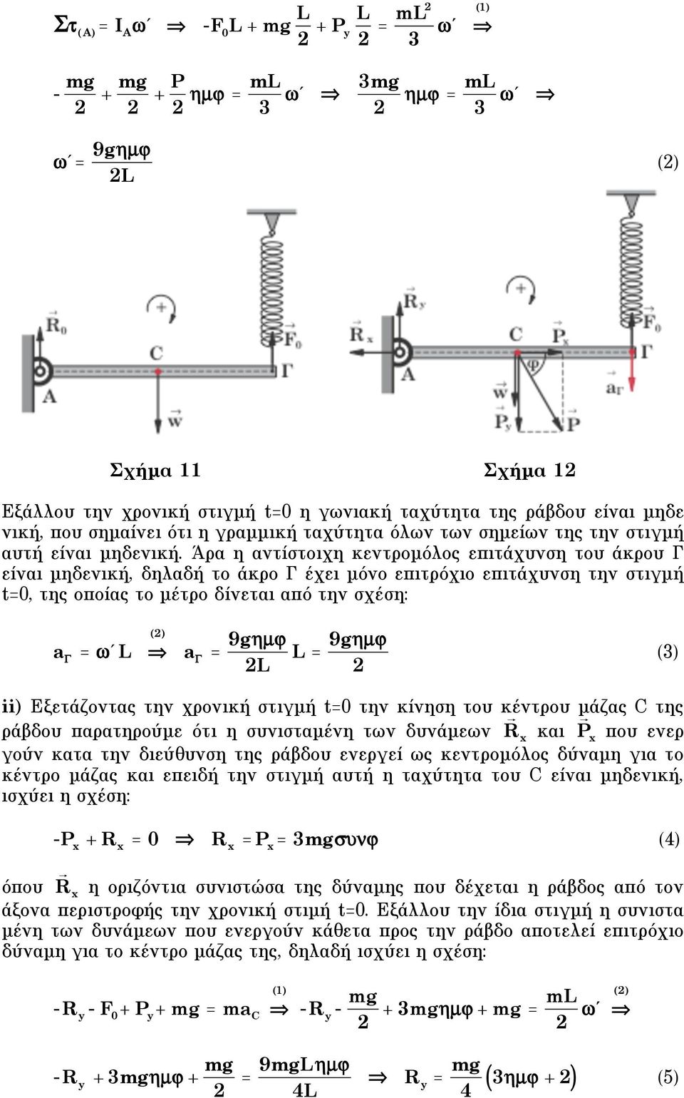 Άρα η αντίστοιχη κεντροµόλος επιτάχυνση του άκρου Γ είναι µηδενική, δηλαδή το άκρο Γ έχει µόνο επιτρόχιο επιτάχυνση την στιγµή t=0, της οποίας το µέτρο δίνεται από την σχέση: () a = "'L a = 9g"µ# L L