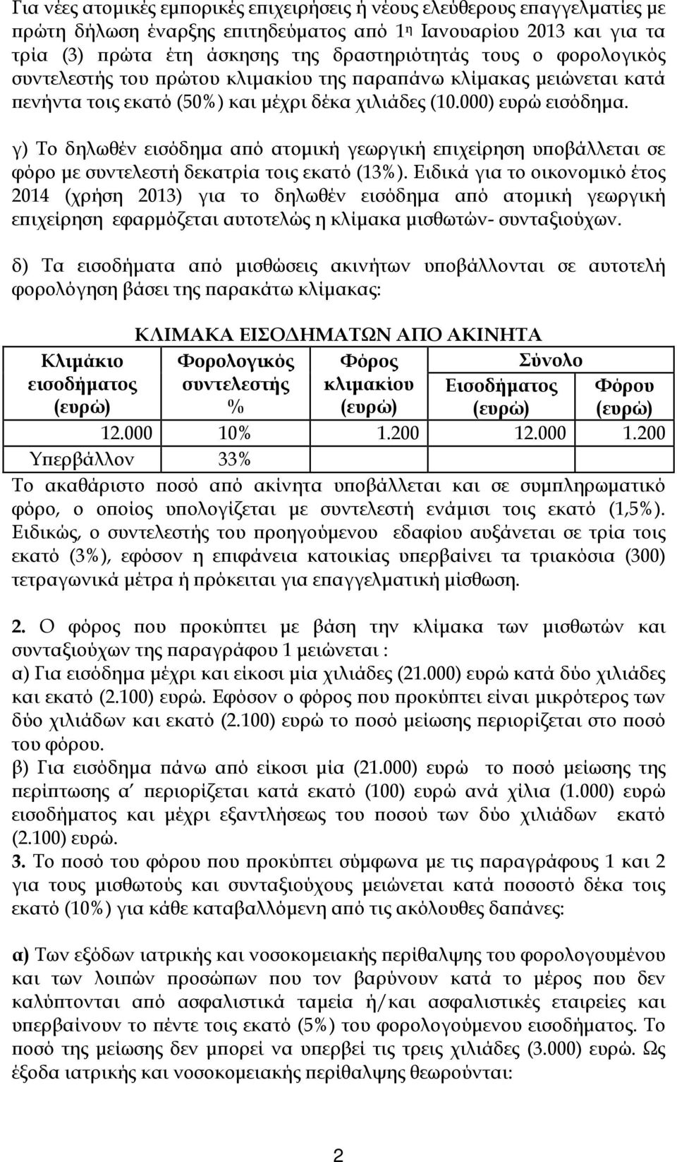 γ) Το δηλωθέν εισόδημα από ατομική γεωργική επιχείρηση υποβάλλεται σε φόρο με συντελεστή δεκατρία τοις εκατό (13%).