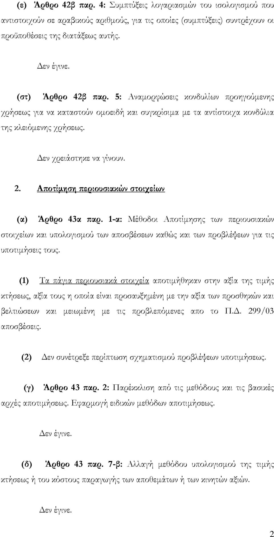 Αποτίμηση περιουσιακών στοιχείων (α) Άρθρο 43α παρ. 1-α: Μέθοδοι Αποτίμησης των περιουσιακών στοιχείων και υπολογισμού των αποσβέσεων καθώς και των προβλέψεων για τις υποτιμήσεις τους.