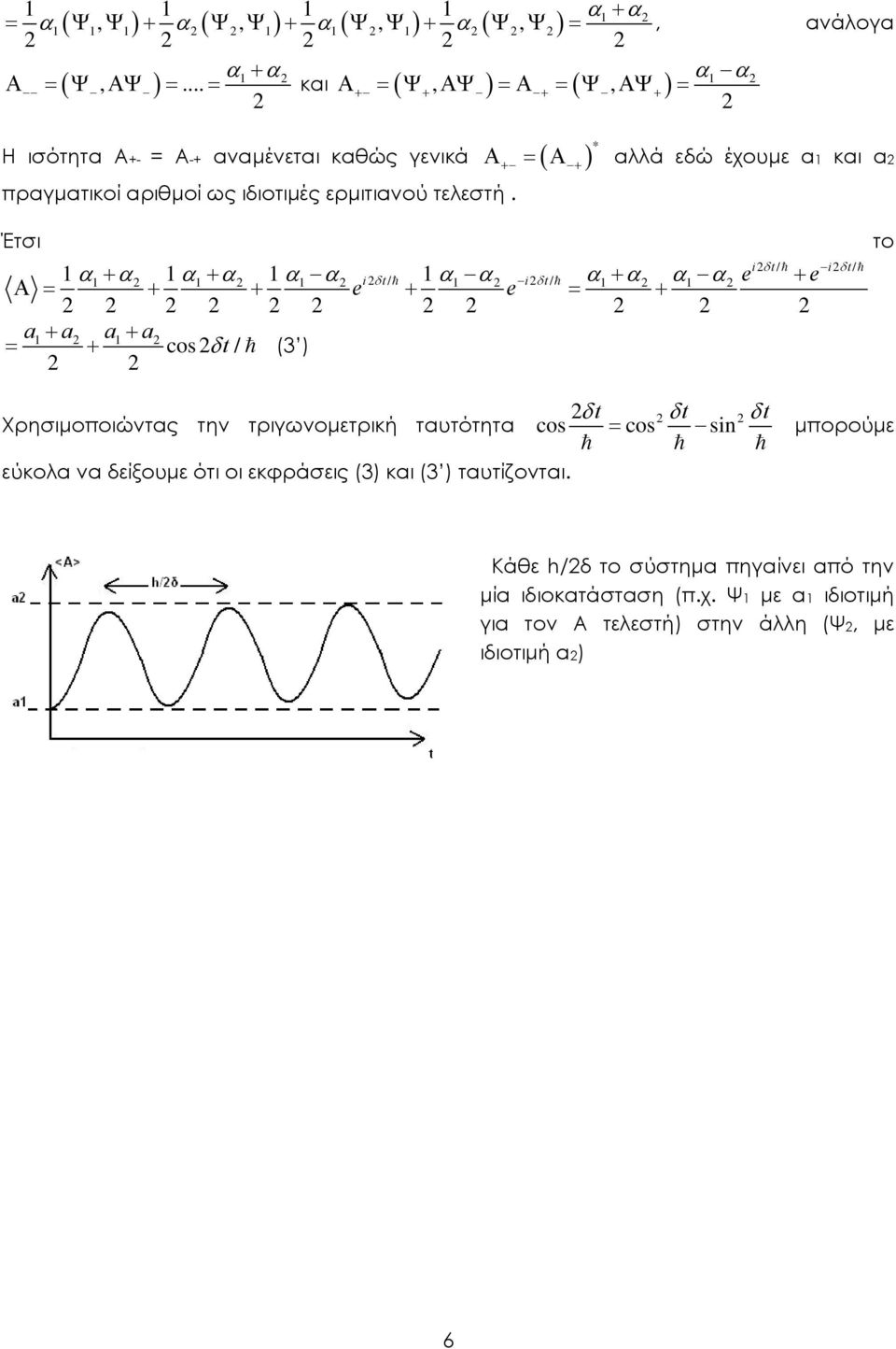 ( ) Α Α αλλά εδώ έχουµε α και α Έτσι α α α α αα i δt/ α α i δt/ α α α α e e Α e e a a a a cos δt / (3 ) i δt/ i δt/ το δ t δt δt