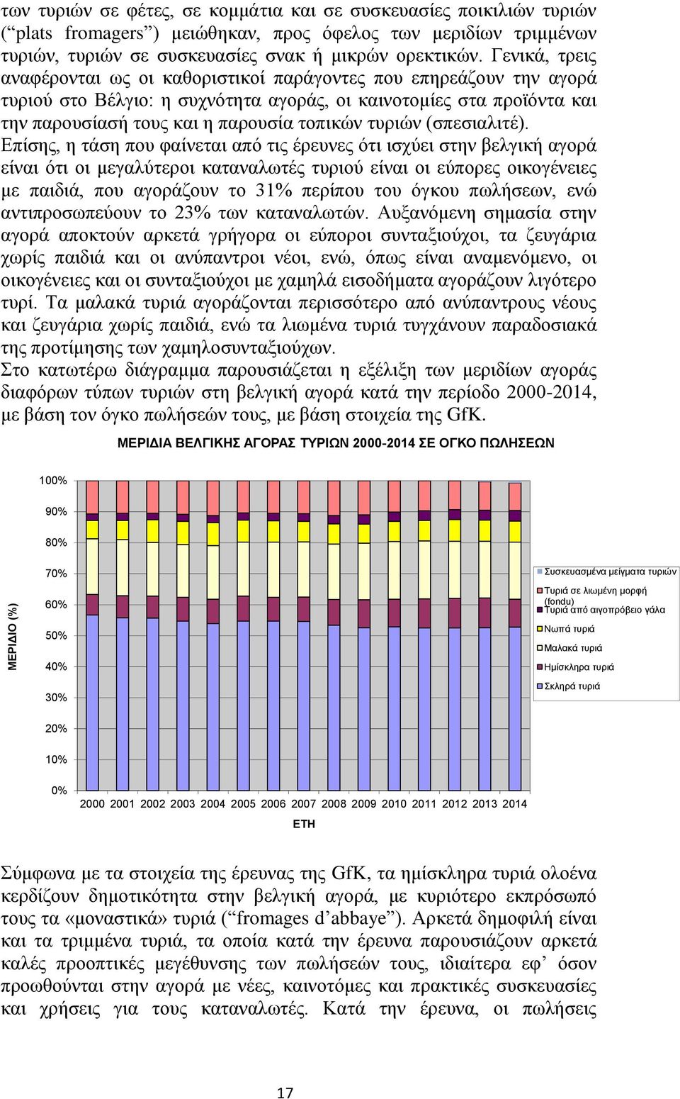 Γενικά, τρεις αναφέρονται ως οι καθοριστικοί παράγοντες που επηρεάζουν την αγορά τυριού στο Βέλγιο: η συχνότητα αγοράς, οι καινοτομίες στα προϊόντα και την παρουσίασή τους και η παρουσία τοπικών