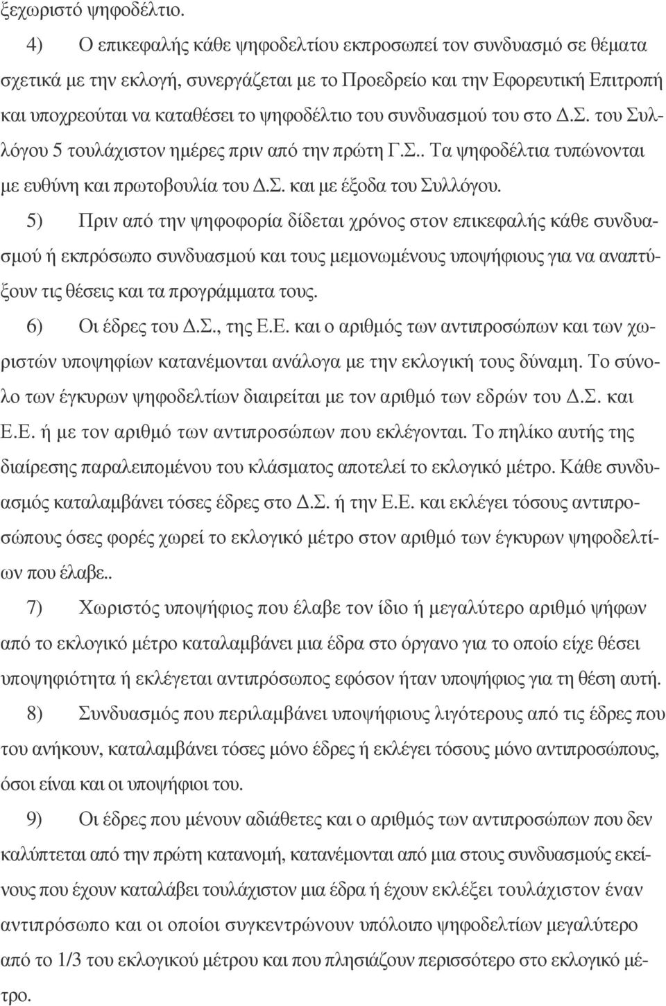 συνδυασµού του στο.σ. του Συλλόγου 5 τουλάχιστον ηµέρες πριν από την πρώτη Γ.Σ.. Τα ψηφοδέλτια τυπώνονται µε ευθύνη και πρωτοβουλία του.σ. και µε έξοδα του Συλλόγου.