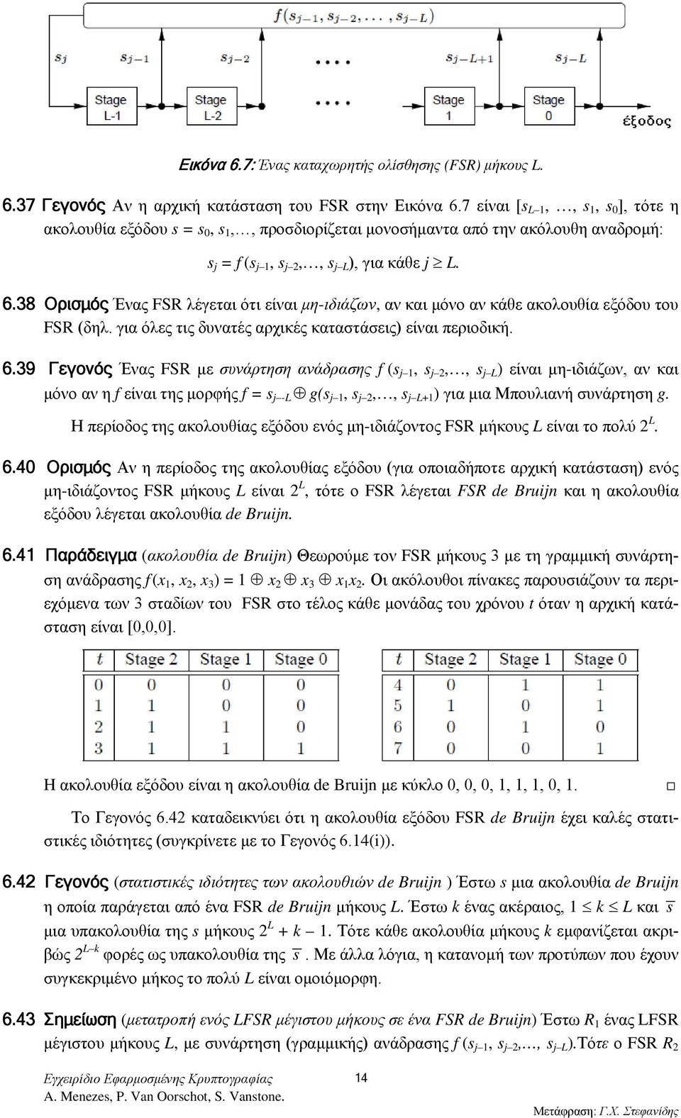 38 Ορισμός Ένας FSR λέγεται ότι είναι μη-ιδιάζων, αν και μόνο αν κάθε ακολουθία εξόδου του FSR (δηλ. για όλες τις δυνατές αρχικές καταστάσεις) είναι περιοδική. 6.