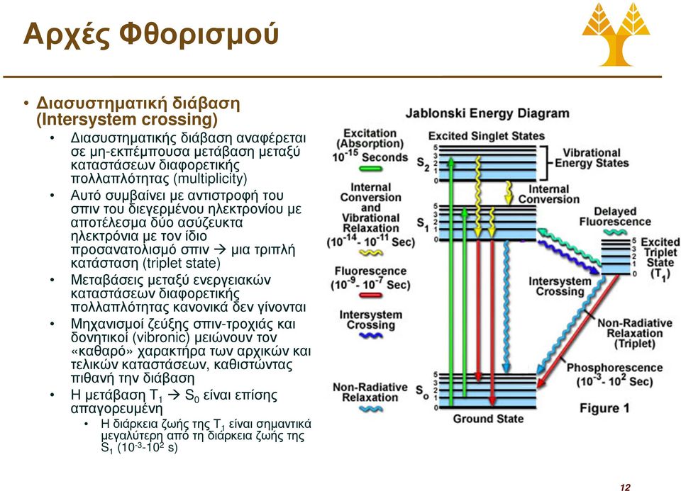 ενεργειακών καταστάσεων διαφορετικής πολλαπλότητας κανονικά δεν γίνονται Μηχανισµοί ζεύξης σπιν-τροχιάς και δονητικοί (vibronic) µειώνουν τον «καθαρό» χαρακτήρα των αρχικών και τελικών