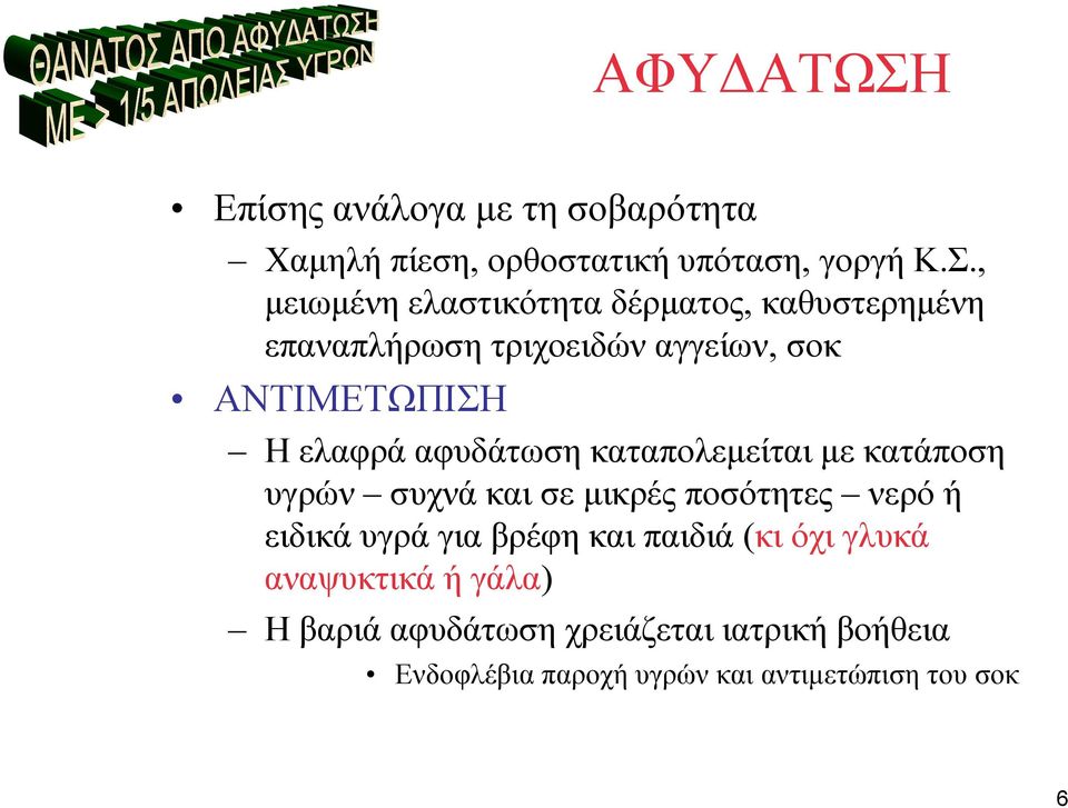 , μειωμένη ελαστικότητα δέρματος, καθυστερημένη επαναπλήρωση τριχοειδών αγγείων, σοκ ΑΝΤΙΜΕΤΩΠΙΣΗ Η ελαφρά