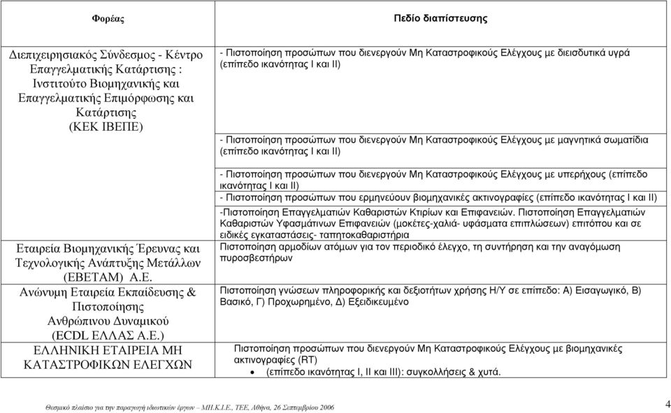 ΕΤΑΜ) Α.Ε. Ανώνυµη Εταιρεία Εκπαίδευσης & Πιστοποίησης Ανθρώπινου υναµικού (ECDL ΕΛΛΑΣ Α.Ε.) ΕΛΛΗΝΙΚΗ ΕΤΑΙΡΕΙΑ ΜΗ ΚΑΤΑΣΤΡΟΦΙΚΩΝ ΕΛΕΓΧΩΝ - Πιστοποίηση προσώπων που διενεργούν Μη Καταστροφικούς