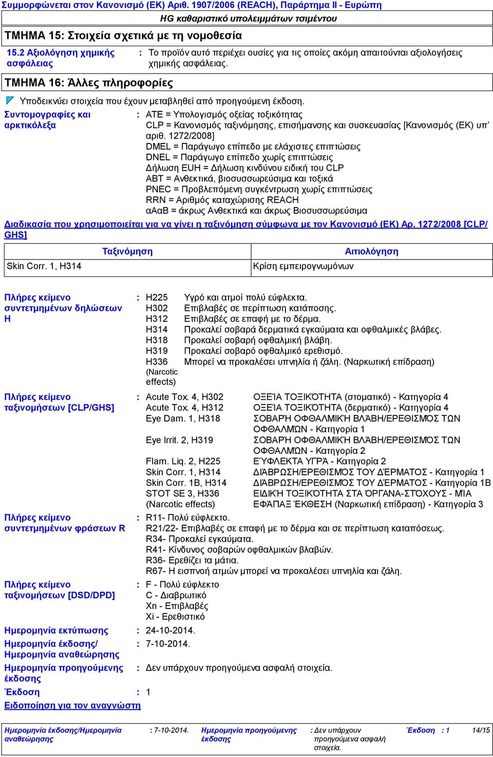 Συντομογραφίες και αρκτικόλεξα ATE = Υπολογισμός οξείας τοξικότητας CLP = Κανονισμός ταξινόμησης, επισήμανσης και συσκευασίας [Κανονισμός (ΕΚ) υπ αριθ.