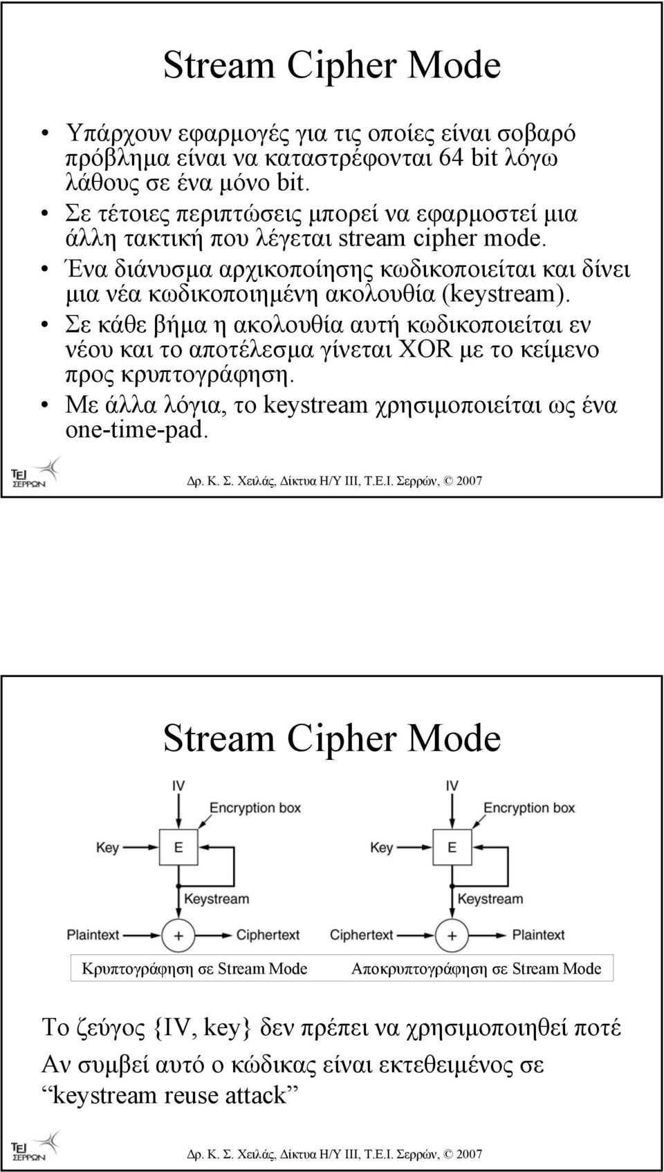 Ένα διάνυσµα αρχικοποίησης κωδικοποιείται και δίνει µια νέα κωδικοποιηµένη ακολουθία (keystream).
