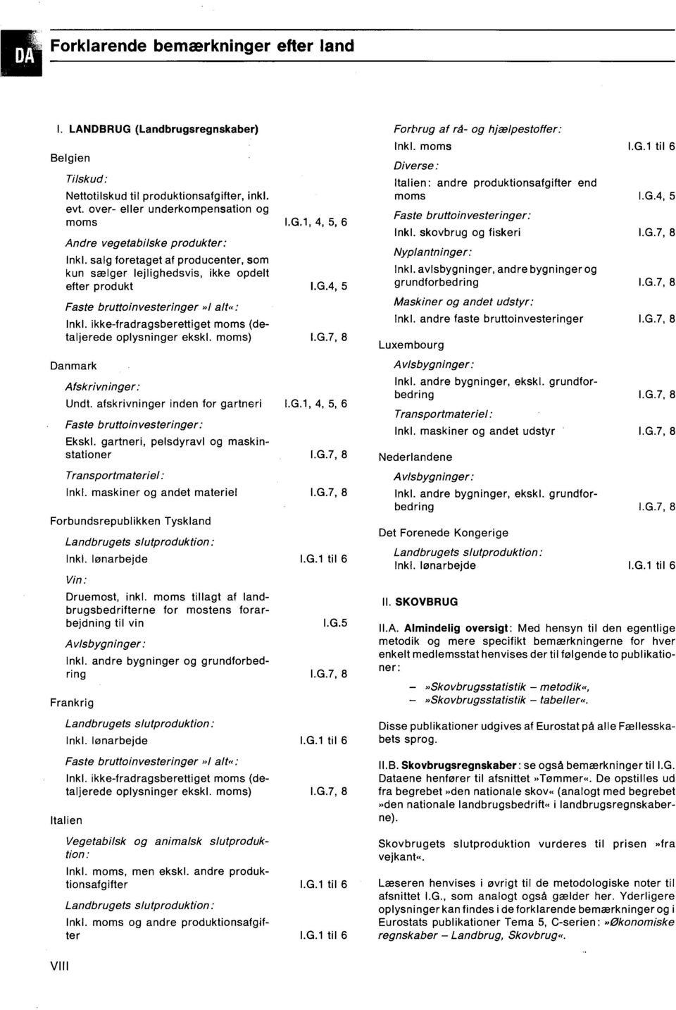 moms) I.G., Danmark Afskrivninger: Undt. afskrivninger inden for gartneri I.G.,,, Faste bruttoinvesteringer: Ekskl. gartneri, pelsdyravl og maskinstationer I.G., Transportma teriel : Inkl.