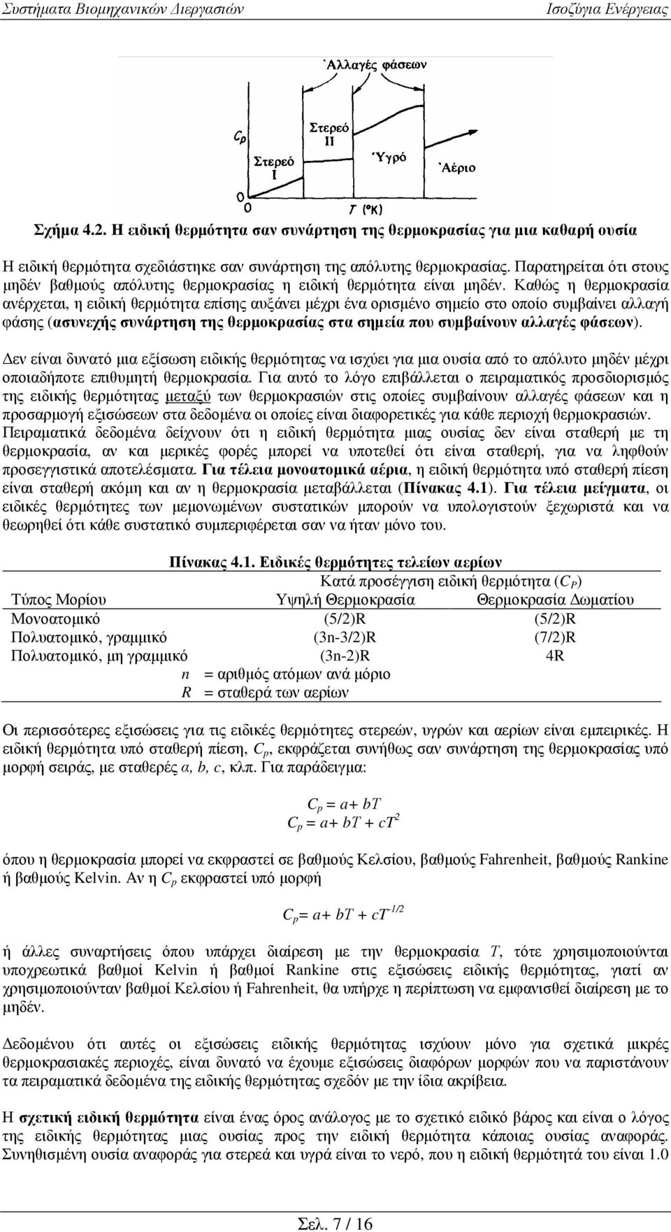 Καθώς η θερµοκρασία ανέρχεται, η ειδική θερµότητα επίσης αυξάνει µέχρι ένα ορισµένο σηµείο στο οποίο συµβαίνει αλλαγή φάσης (ασυνεχής συνάρτηση της θερµοκρασίας στα σηµεία που συµβαίνουν αλλαγές