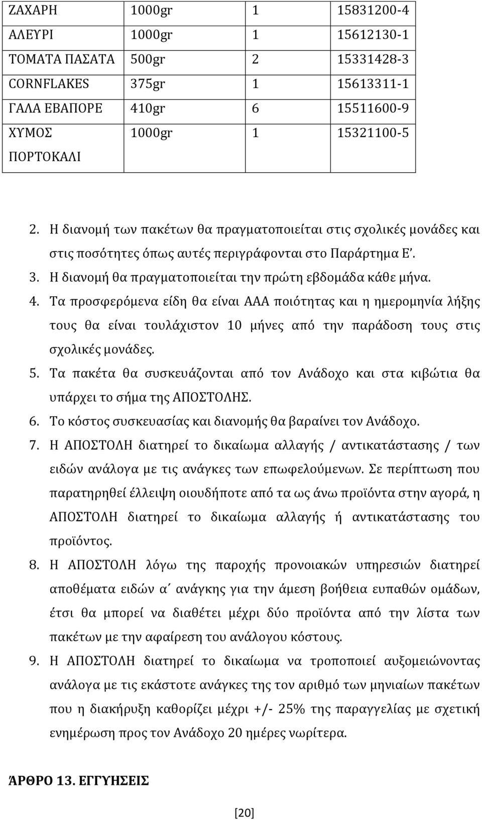 Τα προσφερόμενα είδη θα είναι ΑΑΑ ποιότητας και η ημερομηνία λήξης τους θα είναι τουλάχιστον 10 μήνες από την παράδοση τους στις σχολικές μονάδες. 5.