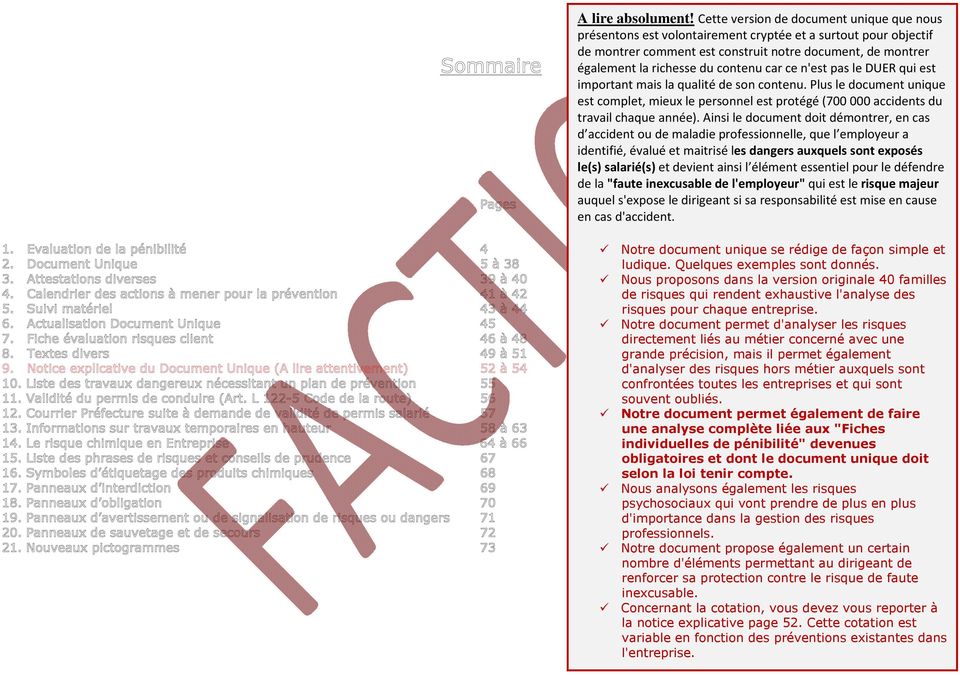 car ce n'est pas le DUER qui est important mais la qualité de son contenu. Plus le document unique est complet, mieux le personnel est protégé (700 000 accidents du travail chaque année).