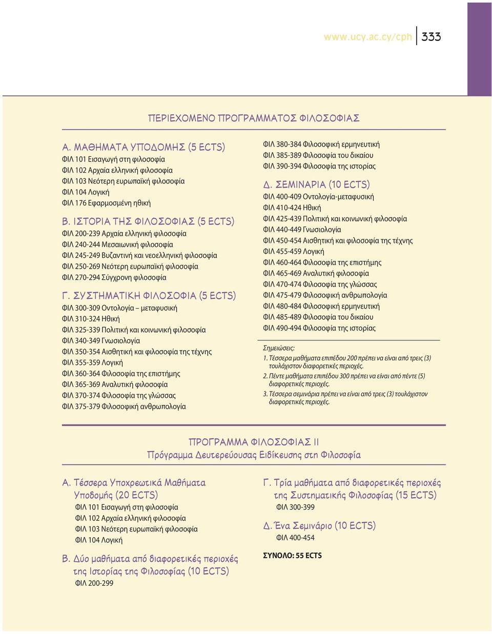 π ƒπ ºπ ºπ (5 ECTS) ΦΙΛ 200-239 Αρχαία ελληνική φιλοσοφία ΦΙΛ 240-244 Μεσαιωνική φιλοσοφία ΦΙΛ 245-249 Βυζαντινή και νεοελληνική φιλοσοφία ΦΙΛ 250-269 Νεότερη ευρωπαϊκή φιλοσοφία ΦΙΛ 270-294 Σύγχρονη