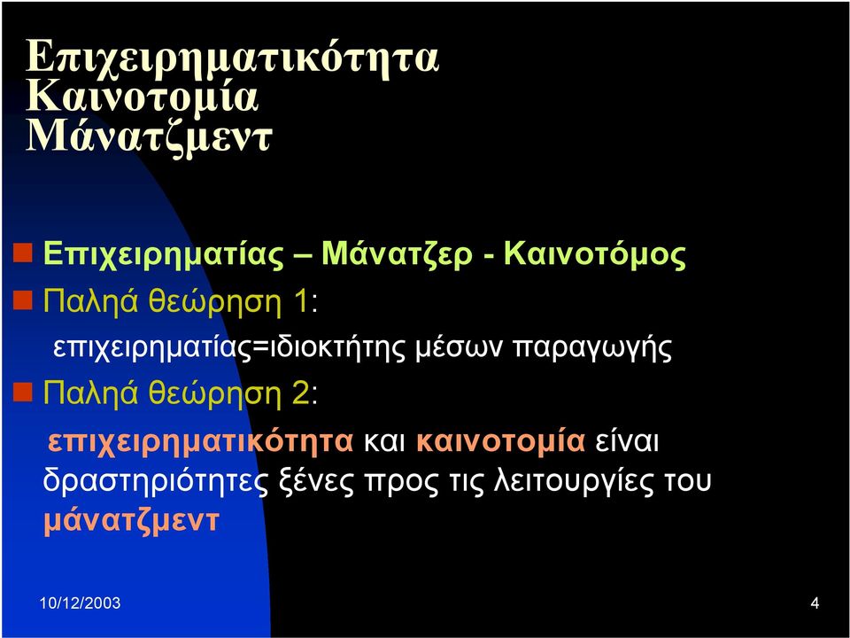 παραγωγής Παληά θεώρηση 2: επιχειρηματικότητα και καινοτομία