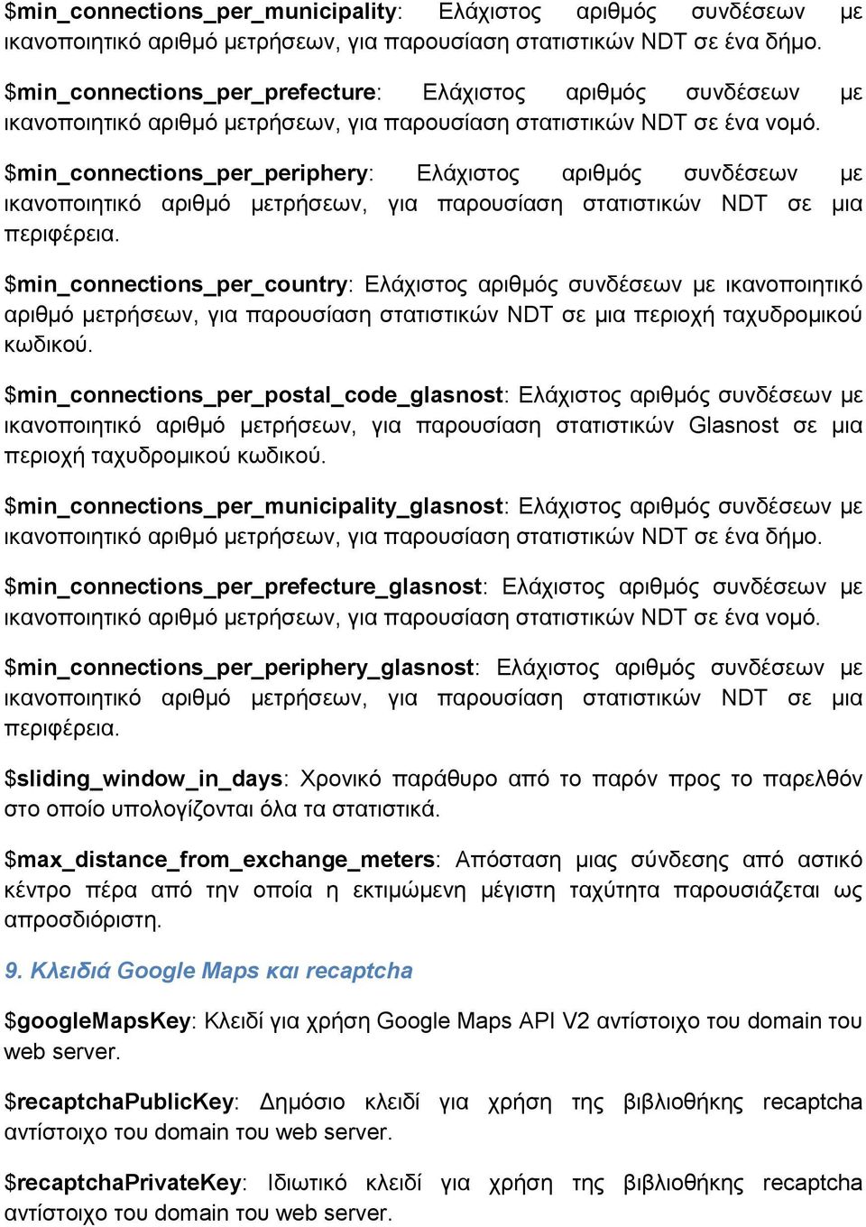 $min_connections_per_periphery: Ελάχιστος αριθμός συνδέσεων με ικανοποιητικό αριθμό μετρήσεων, για παρουσίαση στατιστικών NDT σε μια περιφέρεια.