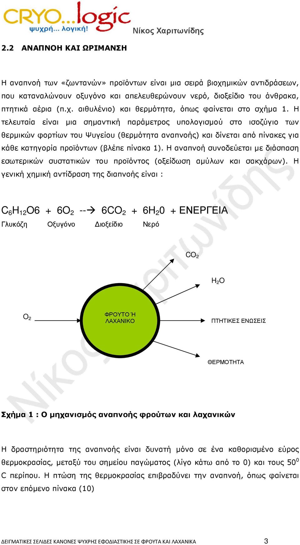 Η αναπνοή συνοδεύεται µε διάσπαση εσωτερικών συστατικών του προϊόντος (οξείδωση αµύλων και σακχάρων).