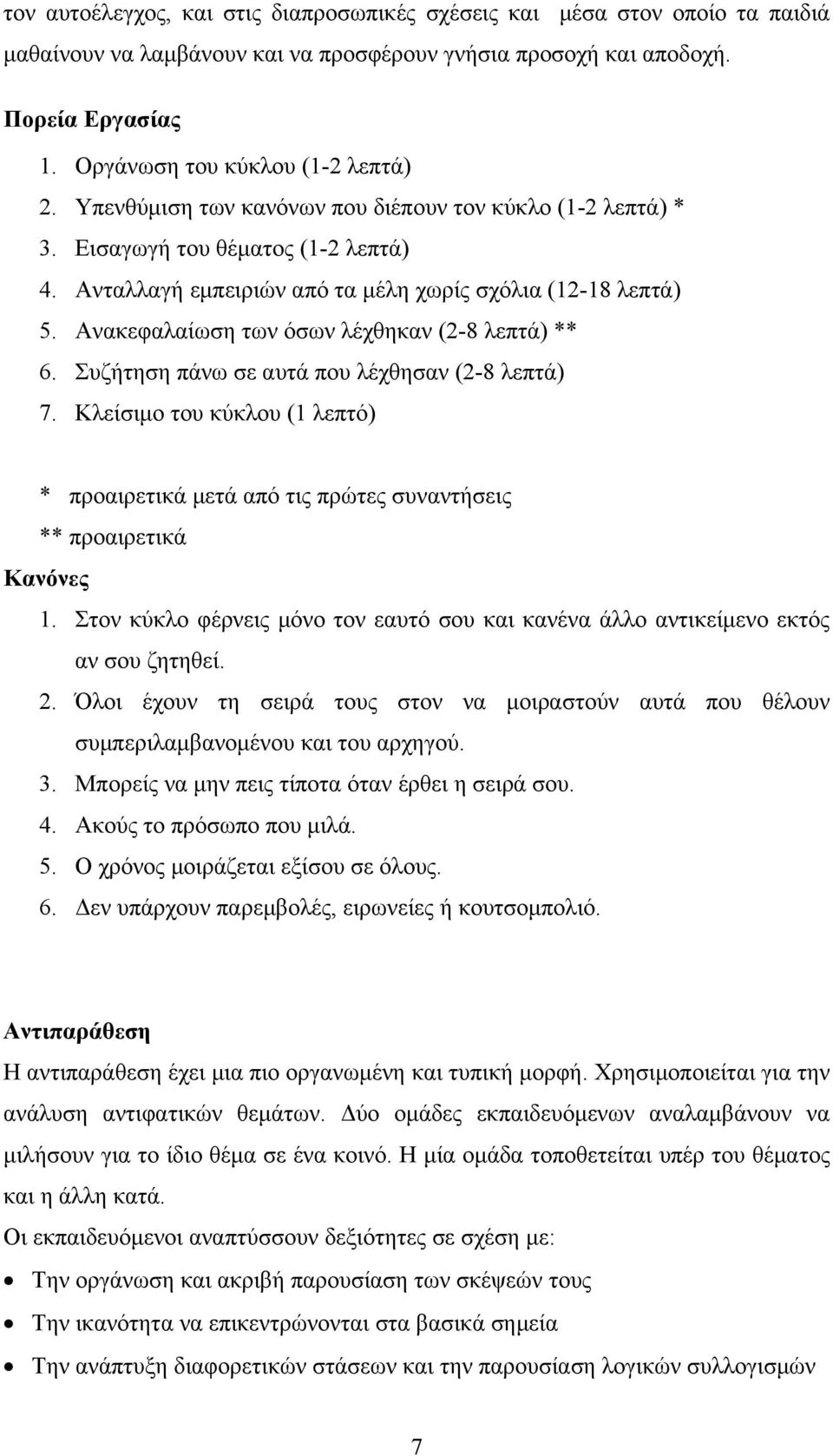 Ανακεφαλαίωση των όσων λέχθηκαν (2-8 λεπτά) ** 6. Συζήτηση πάνω σε αυτά που λέχθησαν (2-8 λεπτά) 7.