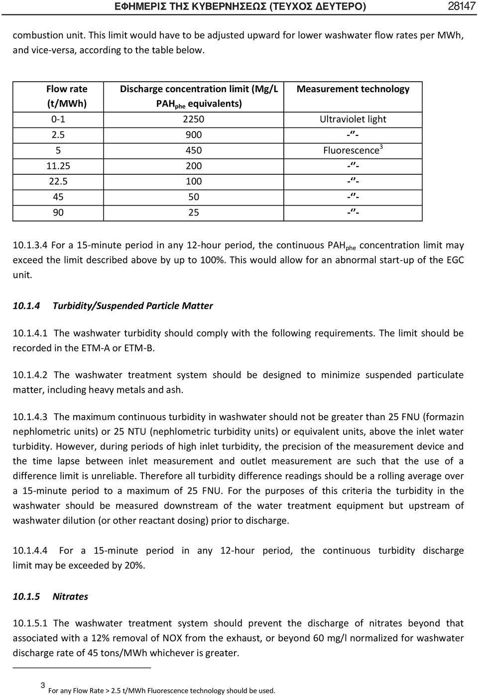 5 100 - - 45 50 - - 90 25 - - 10.1.3.4 For a 15-minute period in any 12-hour period, the continuous PAH phe concentration limit may exceed the limit described above by up to 100%.