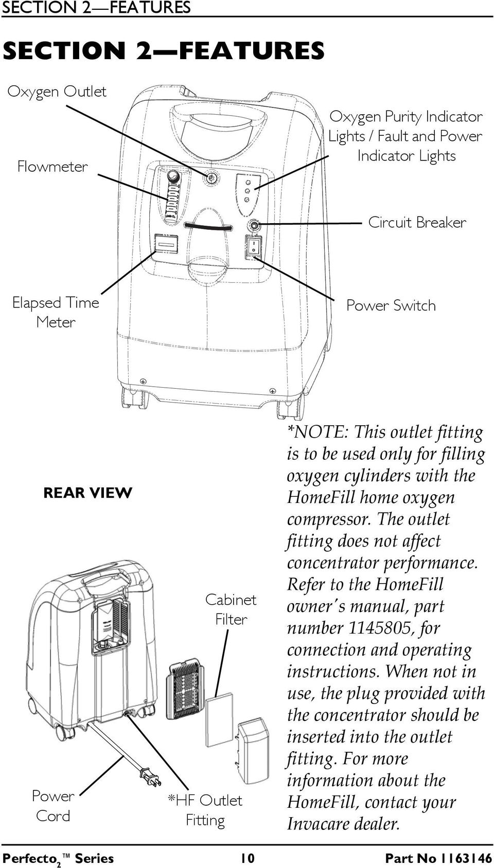 The outlet fitting does not affect concentrator performance. Refer to the HomeFill owner's manual, part number 1145805, for connection and operating instructions.
