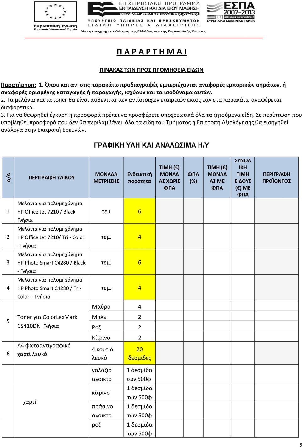 Τα μελάνια και τα toner θα είναι αυθεντικά των αντίστοιχων εταιρειών εκτός εάν στα παρακάτω αναφέρεται διαφορετικά. 3.