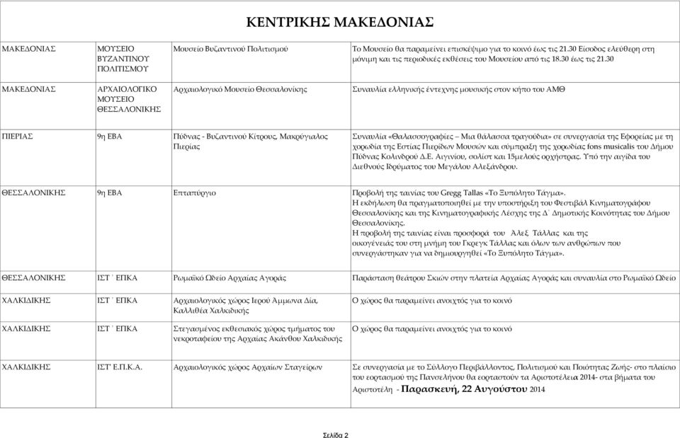 30 ΜΑΚΕΔΟΝΙΑΣ ΑΡΧΑΙΟΛΟΓΙΚΟ Θεσσαλονίκης Συναυλία ελληνικής έντεχνης μουσικής στον κήπο του ΑΜΘ ΜΟΥΣΕΙΟ ΘΕΣΣΑΛΟΝΙΚΗΣ ΠΙΕΡΙΑΣ 9η ΕΒΑ Πύδνας - Βυζαντινού Κίτρους, Μακρύγιαλος Πιερίας Συναυλία