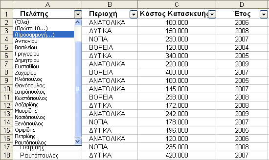 Είναι η διαδικασία κατά την οποία από μία λίστα δεδομένων με πολλές γραμμές μπορούμε να εμφανίσουμε μόνον εκείνες που μας ενδιαφέρουν και οι οποίες υπακούουν σε κάποια κριτήρια.