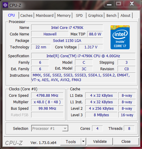 Η ενδείξεις του CPU-Z έχει ως εξής: Εικόνα 43: CPU-Z,