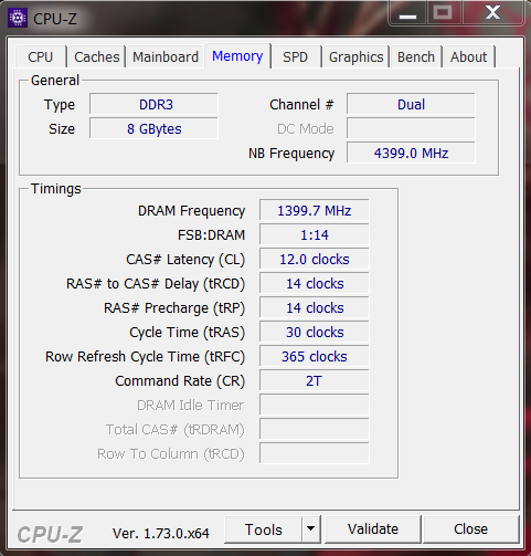 Εικόνα 44: CPU-Z, Memory Settings (1400x2 = 2800 MHz,