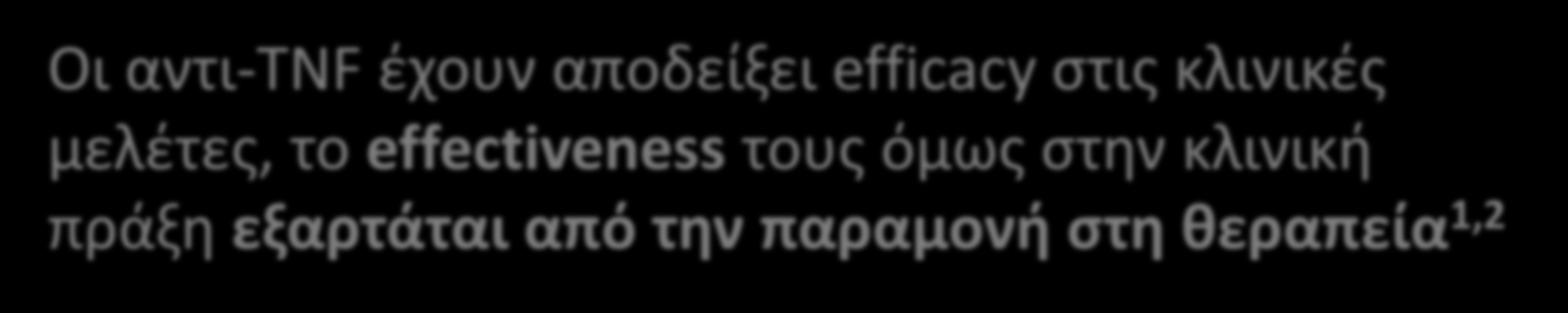 Από τι εξαρτάται θ επιτυχία των κεραπευτικϊν ςτόχων ςτθν κλινικι πράξθ; 1,2 Efficacy ι effectiveness? Efficacy=ανταπόκριςθ ςε ςυγκεκριμζνουσ δείκτεσ ςτισ κλινικζσ μελζτεσ.