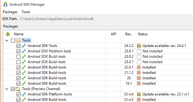 Εικόνα 4.19 Κατέβασμα πακέτων από SDK Manager part1 Εικόνα 4.