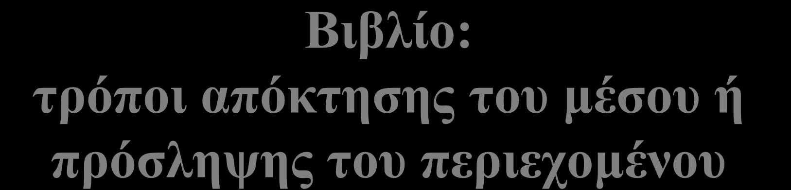 Βιβλίο: τρόποι απόκτησης του μέσου ή πρόσληψης του περιεχομένου Αποστήθιση (Farhenheit 451, Ομηρικά έπη, Ερωτόκριτος).