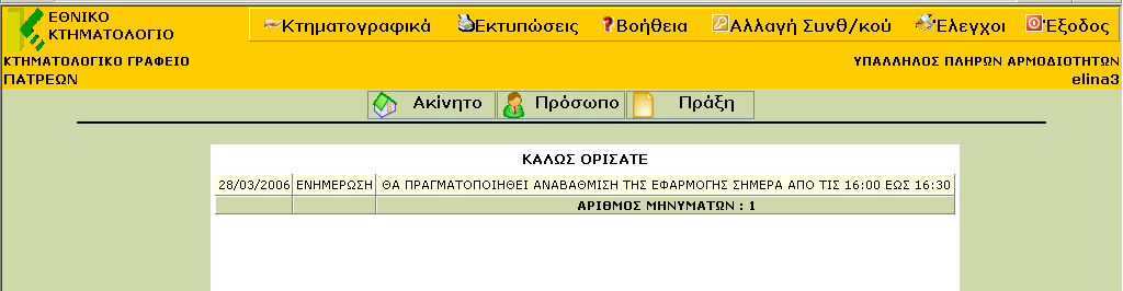 Το Σύστημα Πληροφορικής του Εθνικού Κτηματολογίου (ΣΠΕΚ) Δομή της οθόνης Η εικόνα που προκύπτει μετά από επιτυχή είσοδο στο σύστημα Ρόλοι χρηστών Υπάλληλος Πρωτοκόλλου Καταργήθηκε με την ενοποίηση