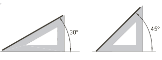30º+45º=75º 30º+90º=120º 45º+60º=105º 45º+90º=135º 60º+60º=120º 60º+90º=150º Por outra parte, a bisectriz dun ángulo de 30º, danos un ángulo de 15º, posto que dividimos o ángulo a metade.