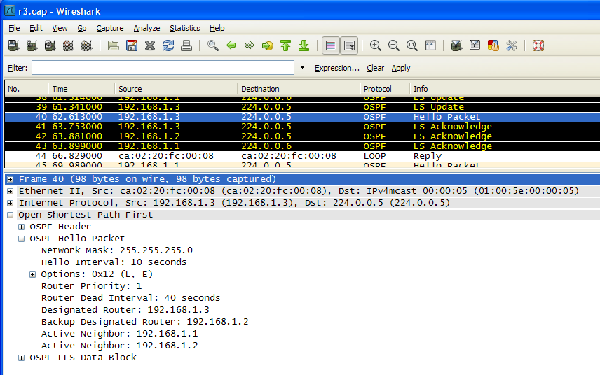 ρήκα 9-4 OSPF Hello Packet DR, BDR election ηελ παξνχζα θάζε δελ είρακε ρξεζηκνπνηήζεη Router ids νπφηε ε επηινγή γηα θάζε Router γηλφηαλ κε βάζε ην interface πνπ είρε ηελ κεγαιχηεξε ελεξγή IP