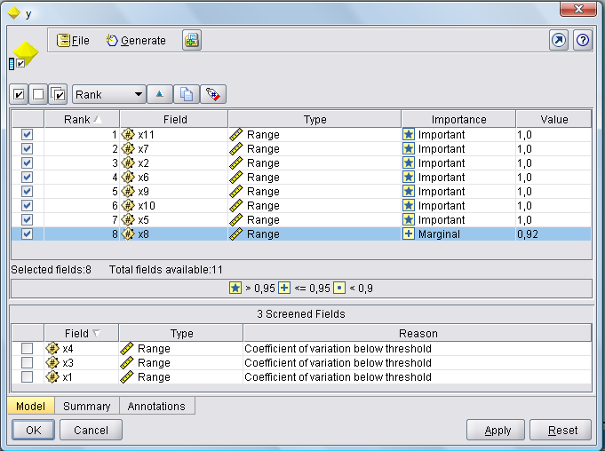 Feature Selection Options tab Πραγματοποιήσαμε ξανά το βήμα αυτό βασιζόμενοι στο Likelihood-ratio chi-square, το οποίο είναι παρόμοιο με το Pearson chi-square, αλλά εξετάζει επιπλέον την ανεξαρτησία