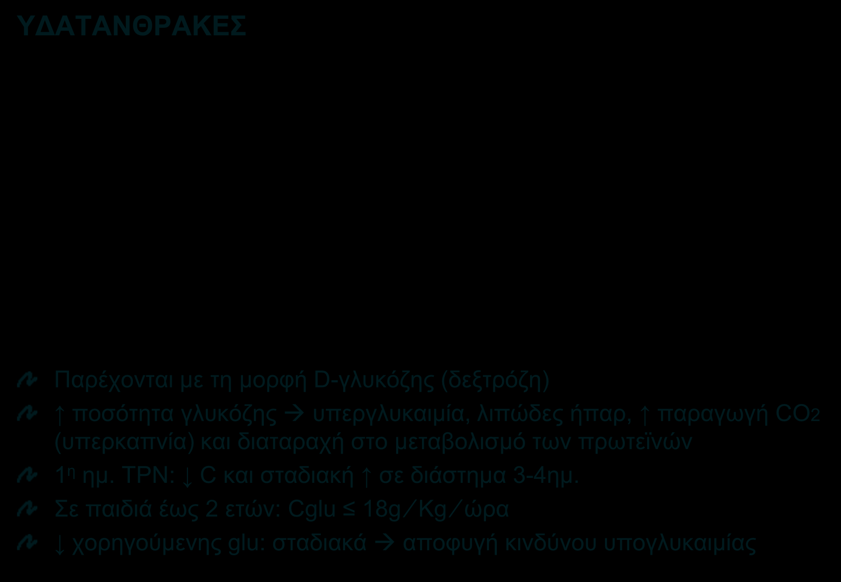 ΠΕΡΙΛΗΨΗ ΠΡΟΤΕΙΝΟΜΕΝΩΝ ΗΜΕΡΗΣΙΩΝ ΠΡΟΣΛΗΨΕΩΝ ΜΕΣΩ ΤΡΝ ΣΕ ΠΑΙΔΙΑ IO 12 ΥΔΑΤΑΝΘΡΑΚΕΣ Βάρος (Kg) Υδατάνθρακες (g Kg) έως 3Kg έως 18 3-10Kg 16-18 10-15Kg 12-14 15-20Kg 10-12 20-30Kg <12 >30Kg <10