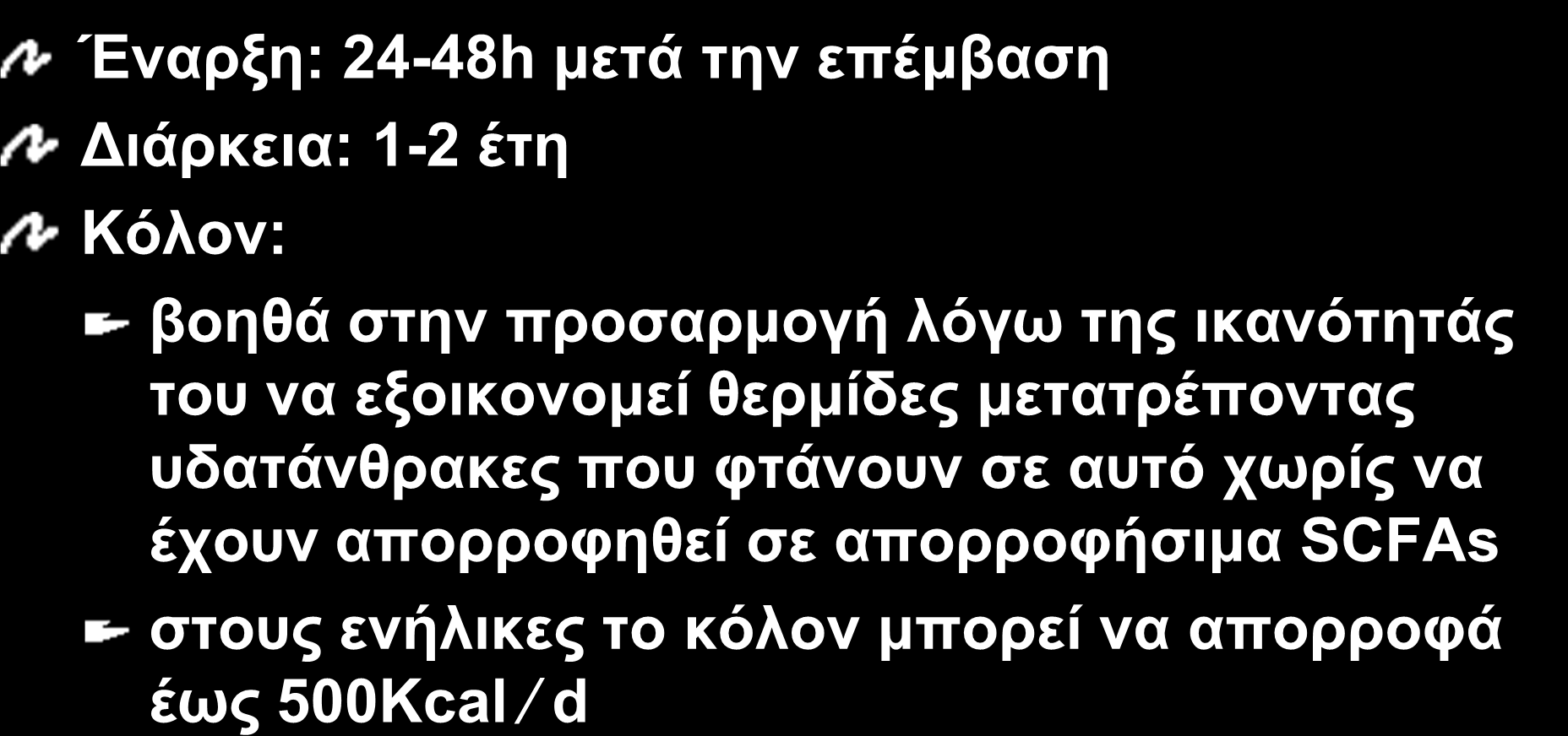 Φάση ΙΙ: Προσαρμογής του εναπομείναντος εντέρου IO 29 Έναρξη: 24-48h μετά την επέμβαση Διάρκεια: 1-2 έτη Κόλον: βοηθά στην προσαρμογή λόγω της ικανότητάς του να