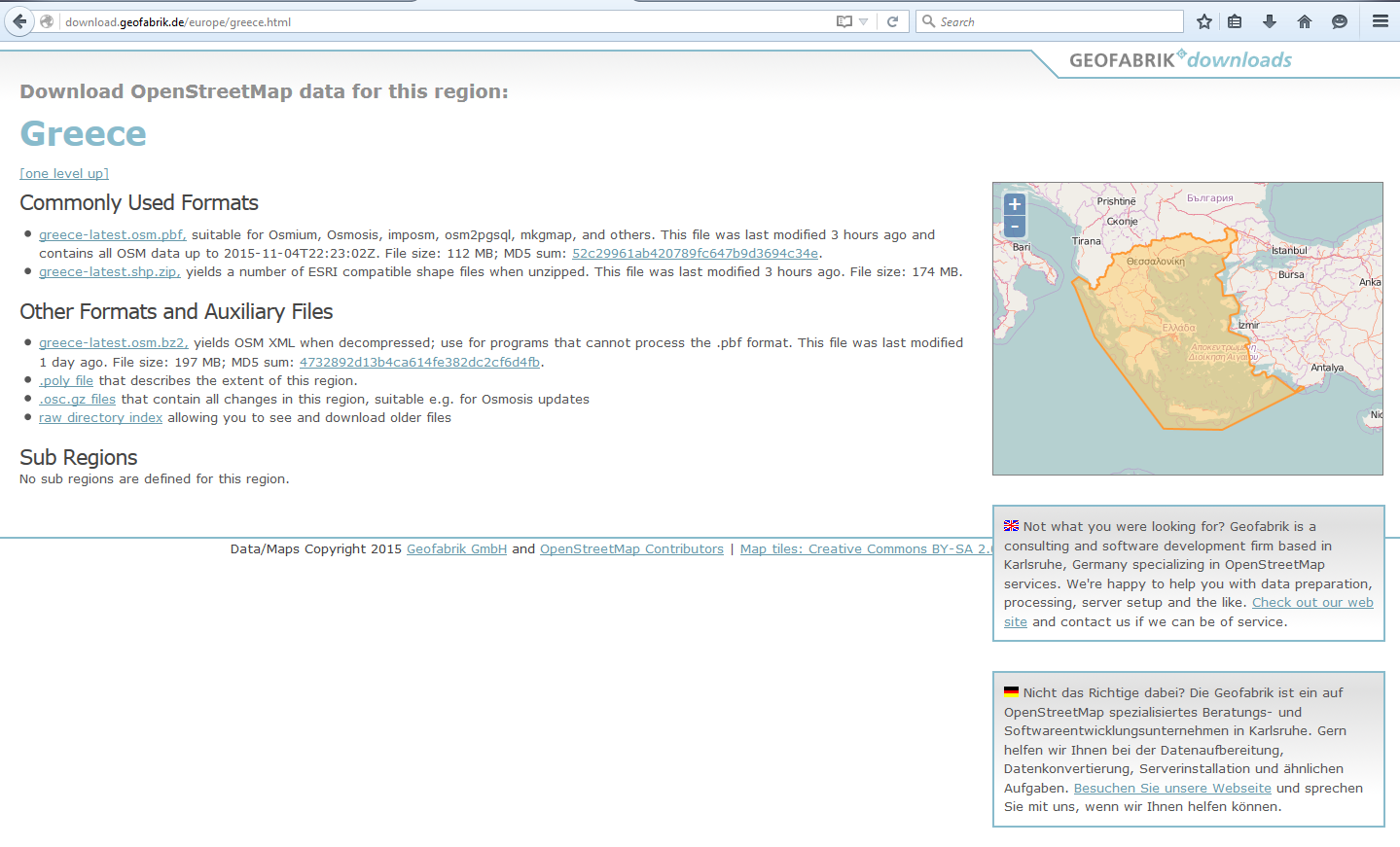 Ακολουθώντας τα παραθυρικά βήματα της εφαρμογής μπορούμε να φτάσουμε στην ιστοσελίδα http://download.geofabrik.de/europe/greece.