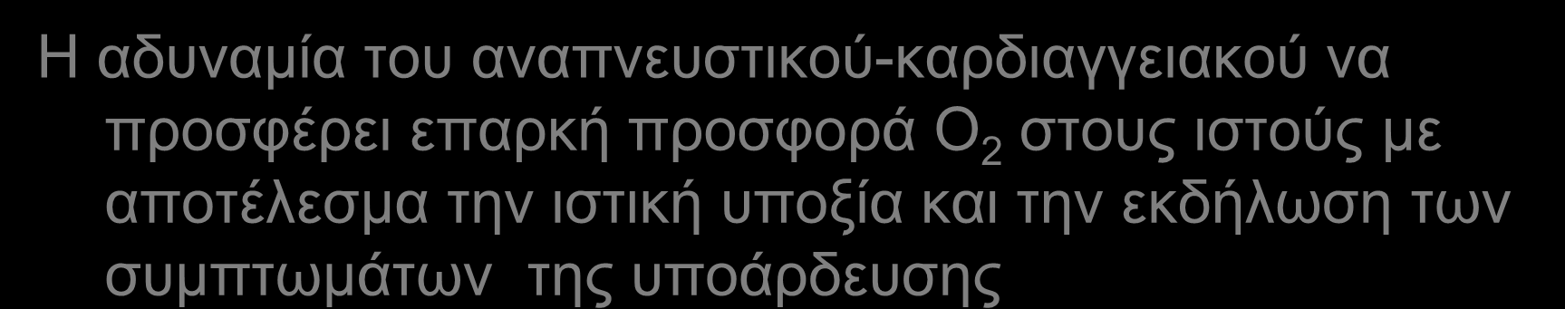 shock Η αδυναμία του αναπνευστικού-καρδιαγγειακού να προσφέρει επαρκή προσφορά Ο 2