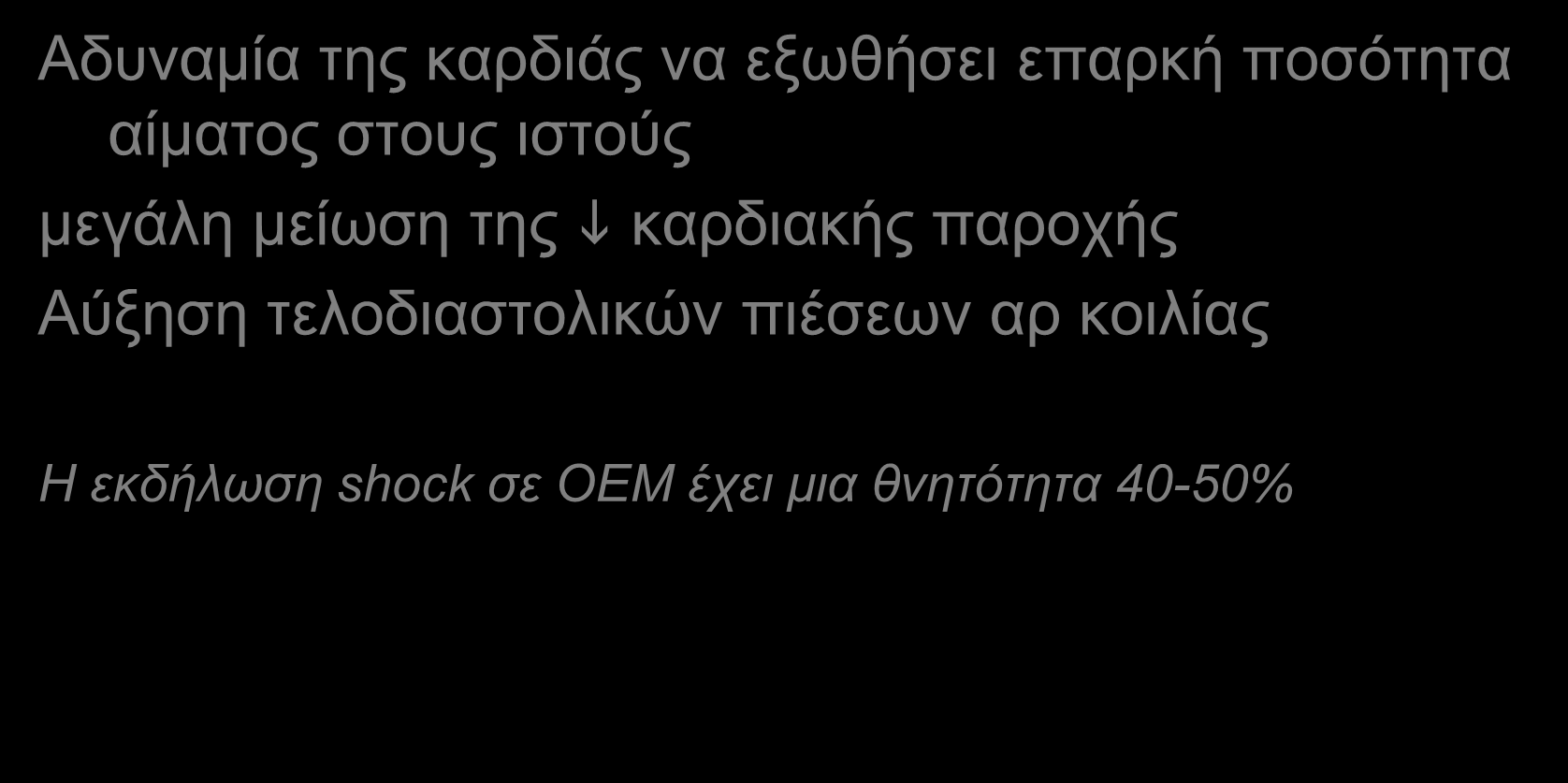 καρδιογενές Αδυναμία της καρδιάς να εξωθήσει επαρκή ποσότητα αίματος στους ιστούς μεγάλη μείωση της