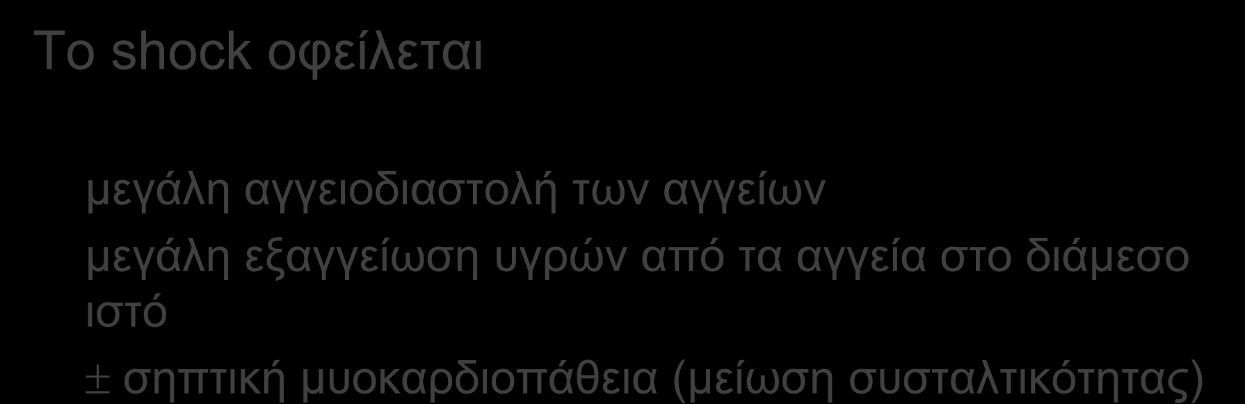 ανακατανομής Το shock οφείλεται μεγάλη αγγειοδιαστολή των αγγείων μεγάλη εξαγγείωση