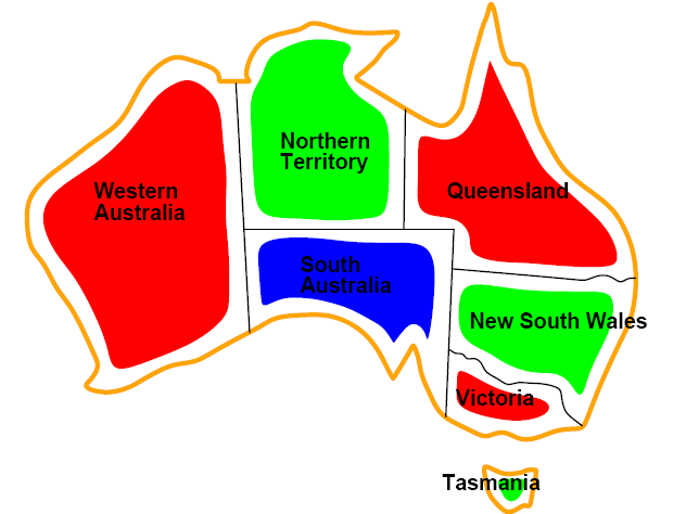 Παράδειγµα: Χρωµατισµός Χάρτη Μεταβλητές WA, NT, Q, NSW, V, SA, T Πεδία τιµών {κόκκινο, ράσινο, µ λε} για όλες τις µεταβλητές Περιορισµοί οι γειτονικές περιοχές να µην έχουν το ίδιο χρώµα