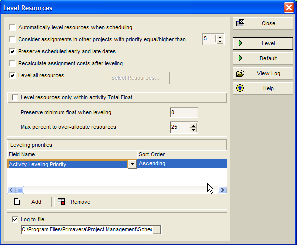 Σχήμα 6 Automatically level resources when scheduling- Εξισορροπεί το χρονοδιάγραμμα κάθε φορά που γίνεται χρονοδρομολόγηση.