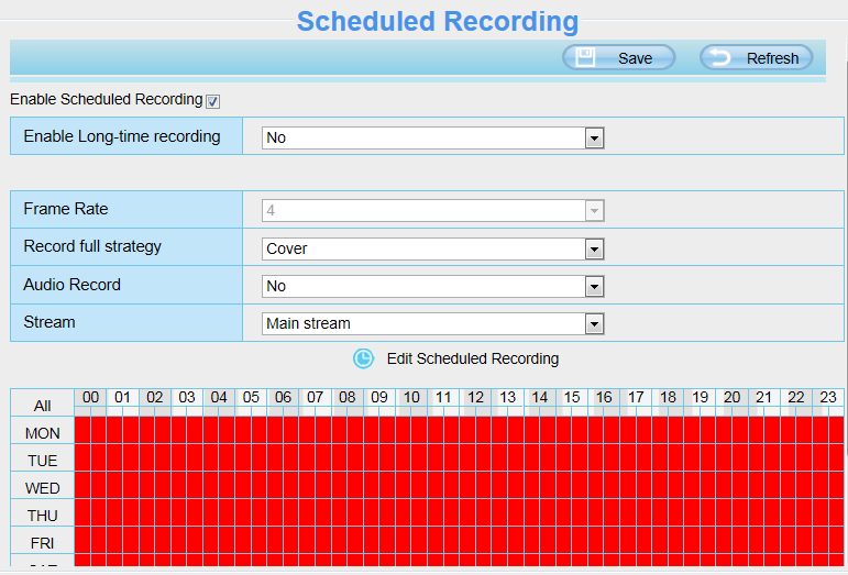4.6.3 Local Alarm Recording (Τοπική εγγραφή συναγερμού) Σ αυτή τη σελίδα μπορείτε να ενεργοποιήσετε το χρόνο τοπικής εγγραφής συναγερμού. Εικόνα 4.52 4.6.4 Scheduled Recording (Εγγραφή με