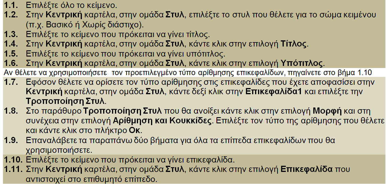 1. Χρήση διαφόρων στυλ