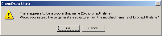 CS ChemDraw Structure from chemical name Enter a systematic name, have structure drawn for you Can generate structures for 70-90%